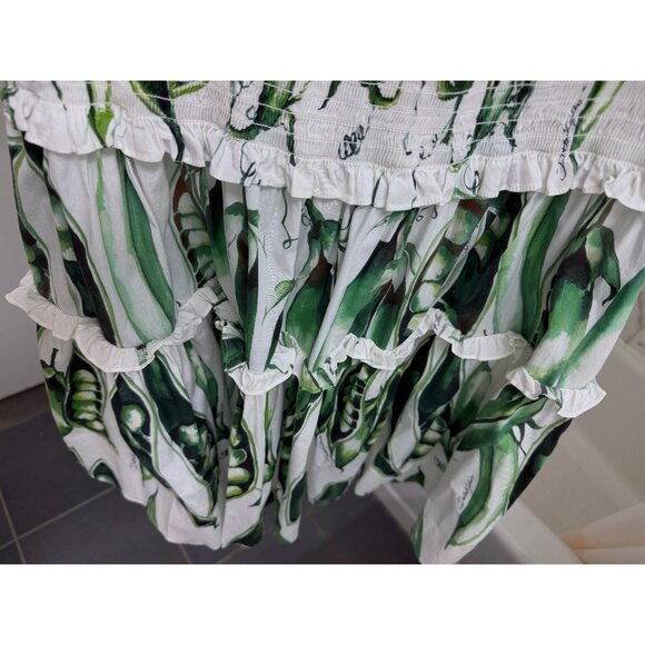 Dolce & Gabbana Green Beans Snap Pea Mini Dress White Cotton Smocked IT 48 - Picture 9 of 16